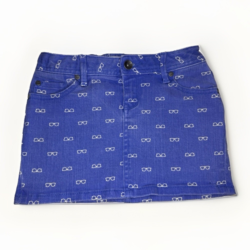 Girls Roxy Denim Mini Skirt With Sunglasses Detail Size 8 With Adjustable Waist